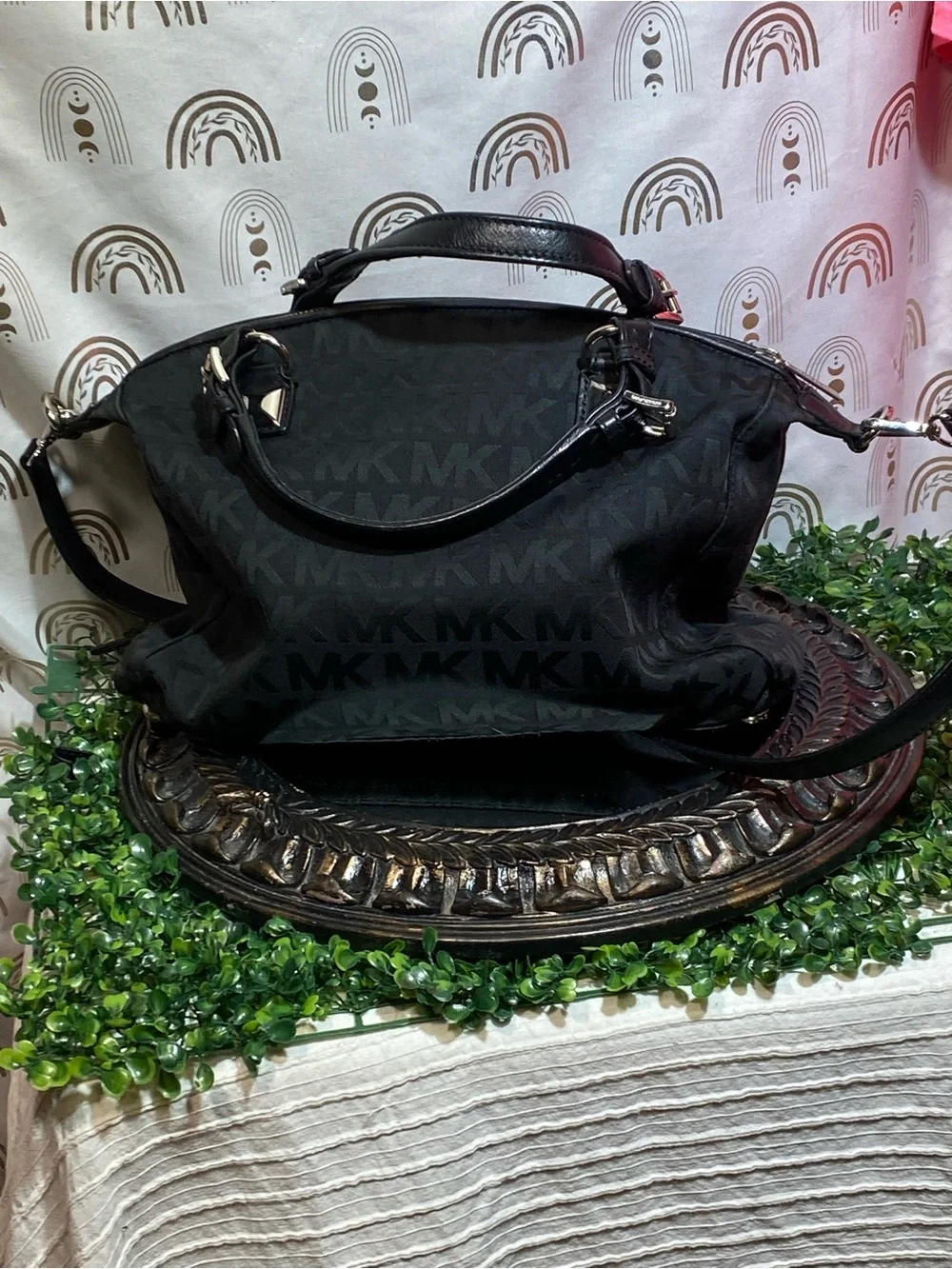 Michael Kors Black Logo Crossbody with Silver Hardware